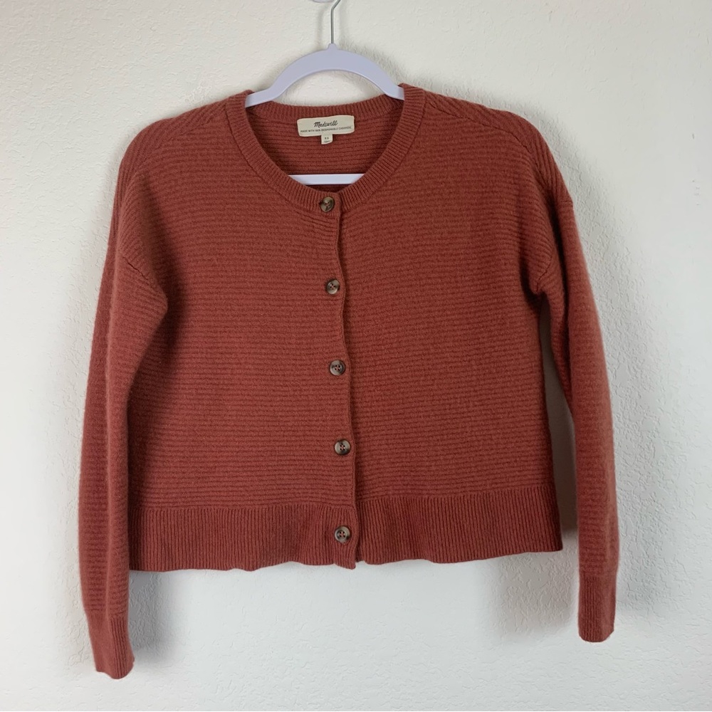 Madewell 100% Cashmere Ribbed Red Cardigan